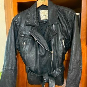 Avanti Womens genuine leather belted  biker-style jacket